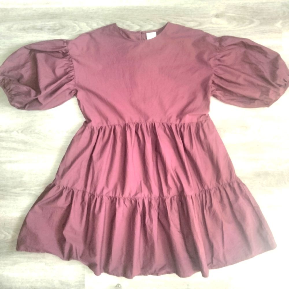 a new Day 3/4 Sleeve Tiered Dress Pockets in Burgundy Size X-Small Knee Length